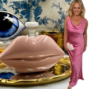 🆕 LULU GUINNESS 🧿 NWOT Iconic Lips Perspex Clutch - Blush Pink